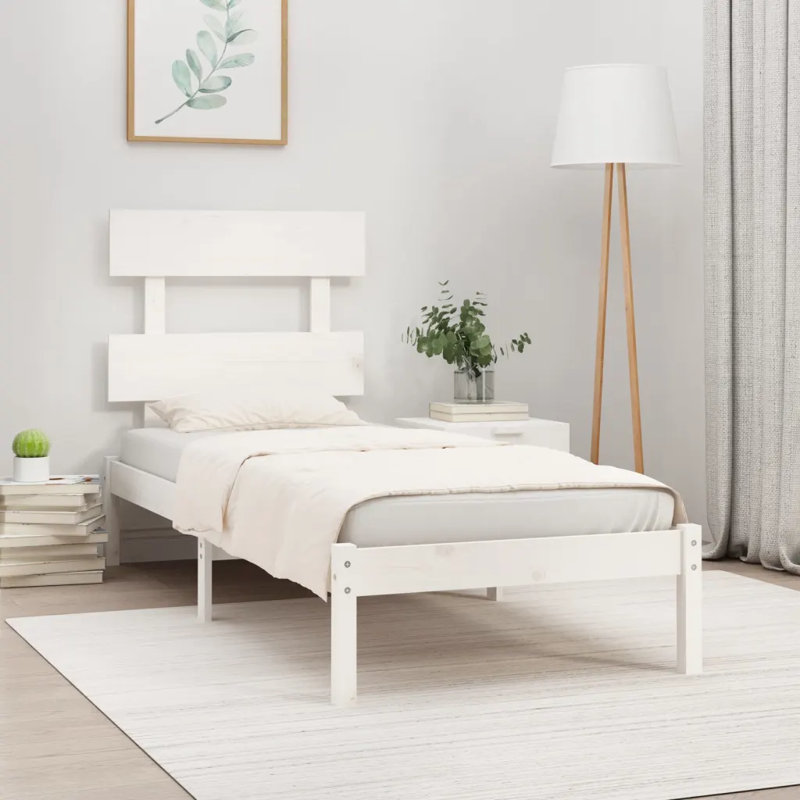 Bed Frame Solid Wood, white, European Single (90 x 200 cm)