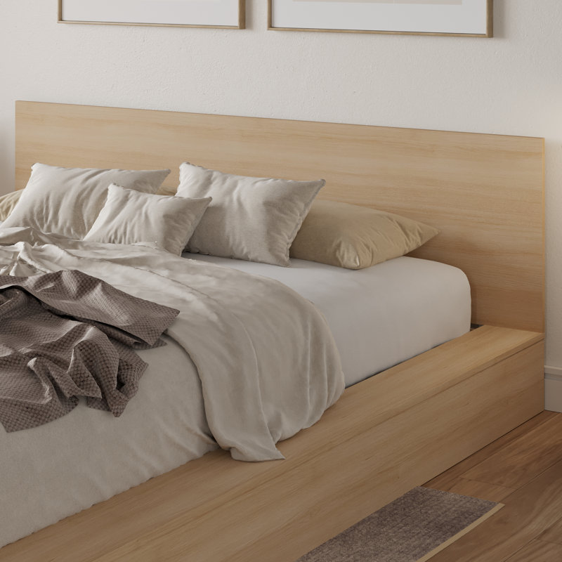 Ensemble de lit plateforme bas Makoa, Beige, Très grand lit