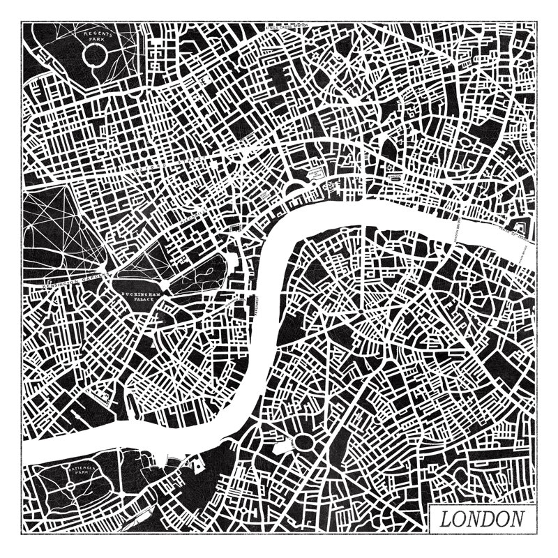 London Map Black by Laura Marshall - Wrapped Canvas Print, 122cm H x 122cm W