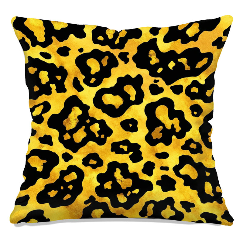 Coussins décoratifs double face à motif léopard, 16 x 16 pouces, Gold Black