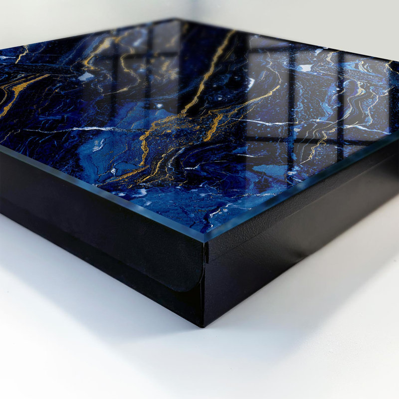 Key box for home, Opens to the left, 30x30x5, White, Intriguing navy blue stripes with yellow streaks, 