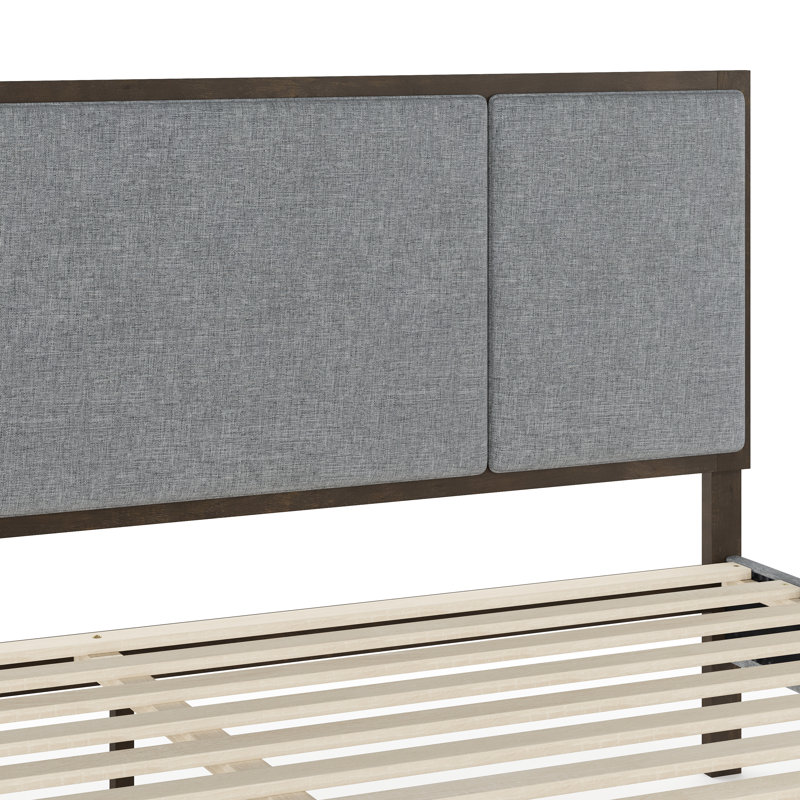 Lit plateforme en bois avec base tapissier Martha Stewart Jett, Très grand, Beige