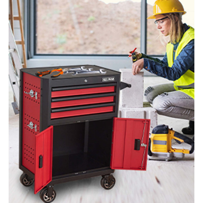3-Drawer Rolling Tool Chest With Wheels, Steel Tool Cabinets With Drawers, Liners And Locking System For Warehouse, Garage