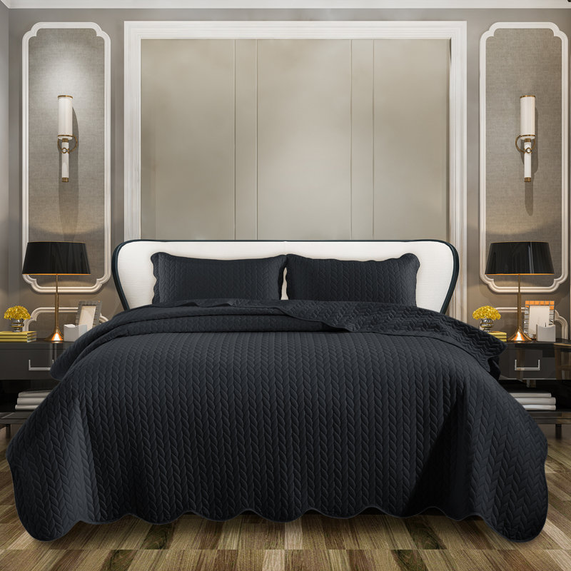 Microfiber Embossed Oversized Modern & Contemporary Bedspread Set With Shams, Twin Bedspread + 1 Pillowcase, Charcoal