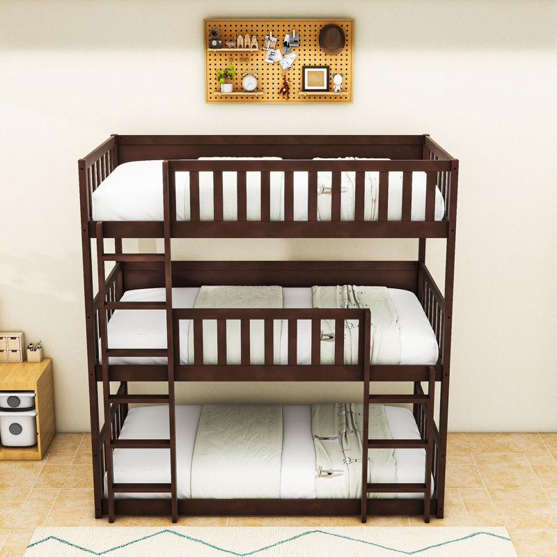Triple lit simple superposé en bois avec échelles intégrées