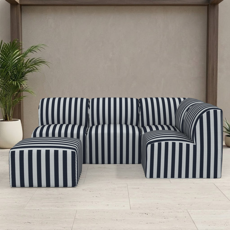 Canapé d'extérieur avec repose-pieds Fleie Essie Sunbrella®, Sunbrella® à rayures vertes
