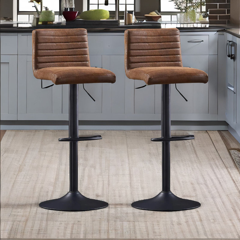 Macclenny 2-Piece 360-Swivel Adjustable Height Stools With Back & Footrest Kitchen Furniture