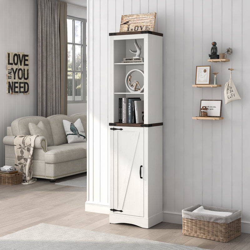 68" Tall Farmhouse Bathroom Storage Cabinet, Black