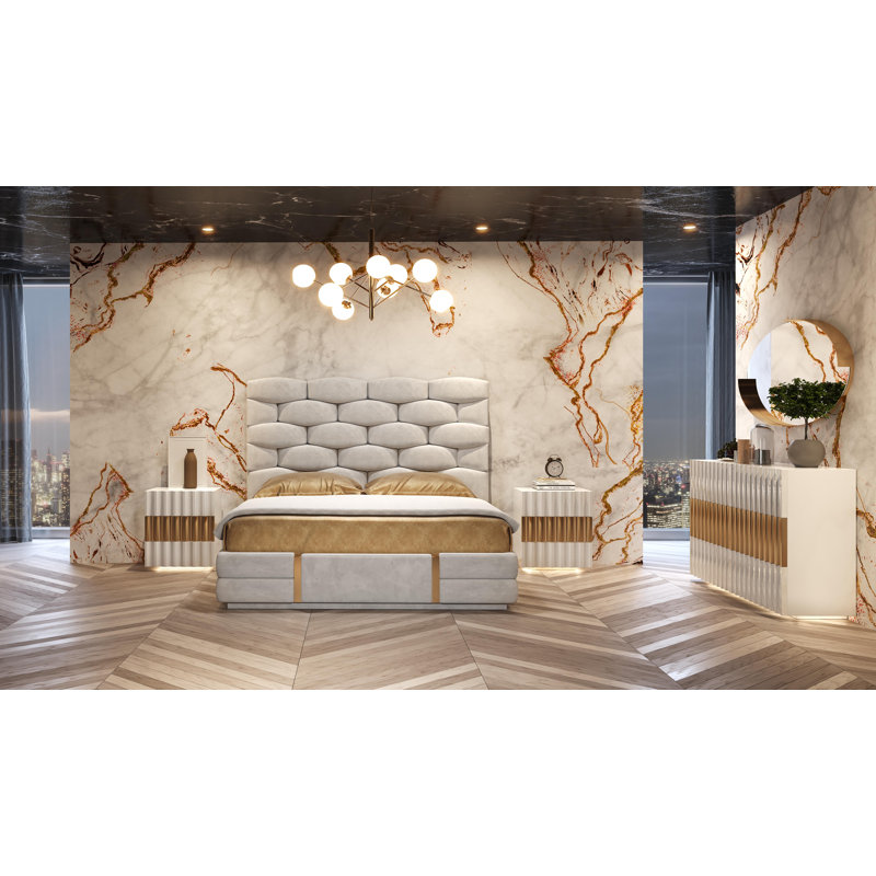 Andlau Orion Bedroom Ob26, Queen, 4 Pcs: Bed,2 Nightstands,Dresser