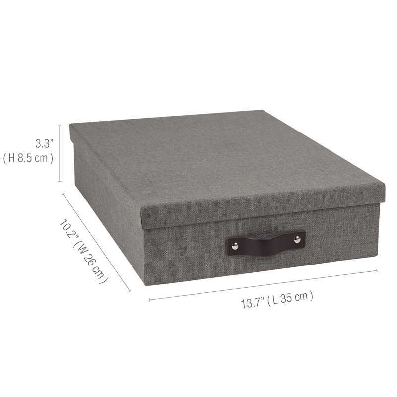 Oskar Canvas Fiberboard Document Letter Box - File Organizer Box For Important Paperwork - Document Storage With A Lid & Leather Handle - 3.3 In X 10.2 In X 13.8 In - Gray