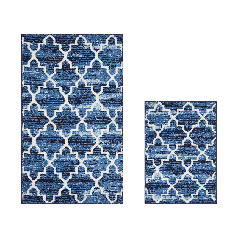 Tapis pour salle de bain Nolynn, Bleu, Ensemble de 2 pièces (17 po x 24 po | 24 po x 40