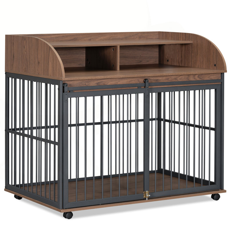 Versatile Heavy Duty Dog Crate with Lockable Wheels and Double Layer Storage