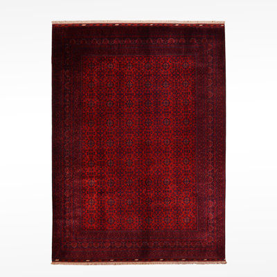 Tapis en laine et coton rouge noué à la main Original