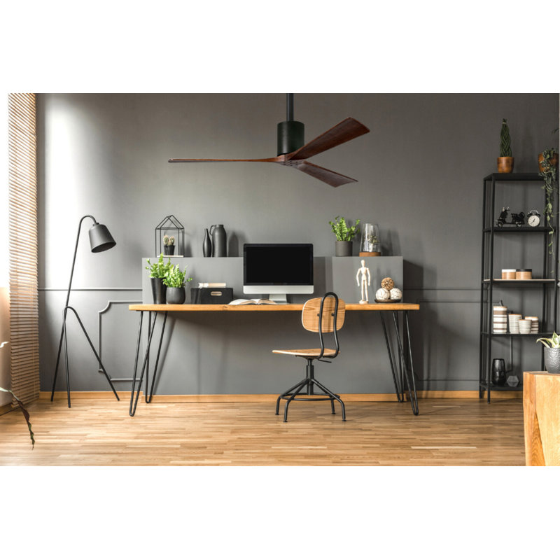 Patricia LED Downrod Ceiling Fan, 60", Matte Black, Walnut Tone