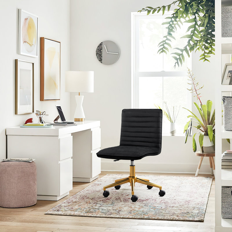 Chaise de bureau moderne en velours, fauteuil de bureau pivotant sans accoudoir pour bureau à domicile, Noir