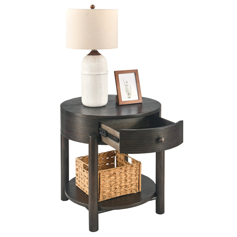  Table de bout ronde avec rangement Surbit, Fer noir