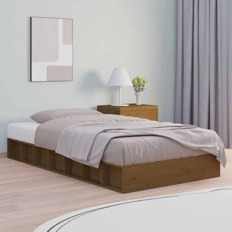 Bed Frame Solid Wood, Honey Brown, Small Single (2'6)