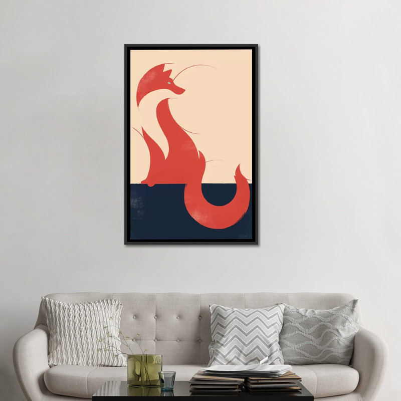«The Fox», impression sur toile, Pas de tapis, Toile encadrée noire, H 48 po x l 32 po x P 1,5 po
