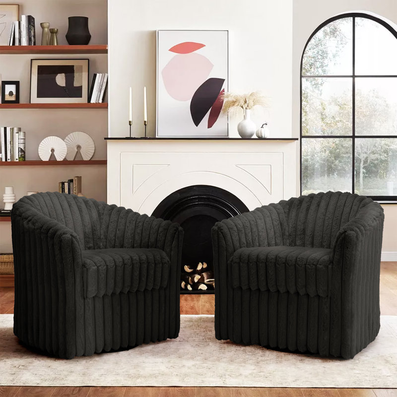 Aunna 78.2Cm Wide Swivel Barrel Chair, Chocolate Faux Fur