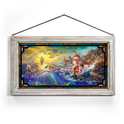 SGA THE LITTLE MERMAID 13X23 :TK; STAINED GLASS ART WHITEWASH FRAMED