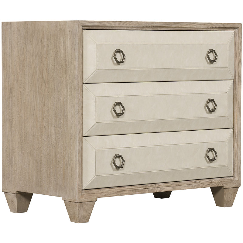 Beige Oak and Ash Transitional 3-Drawer Nightstand