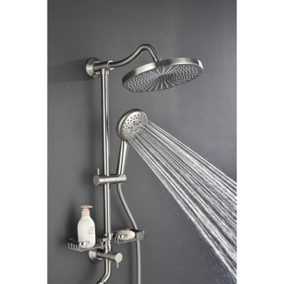 Shower With 10" Rainfall Showerhead, 4 Hand Shower, Adjustable Slide Bar And Soap Dish In Brushed Nickel System Simulated Rain For Bathroom Use
