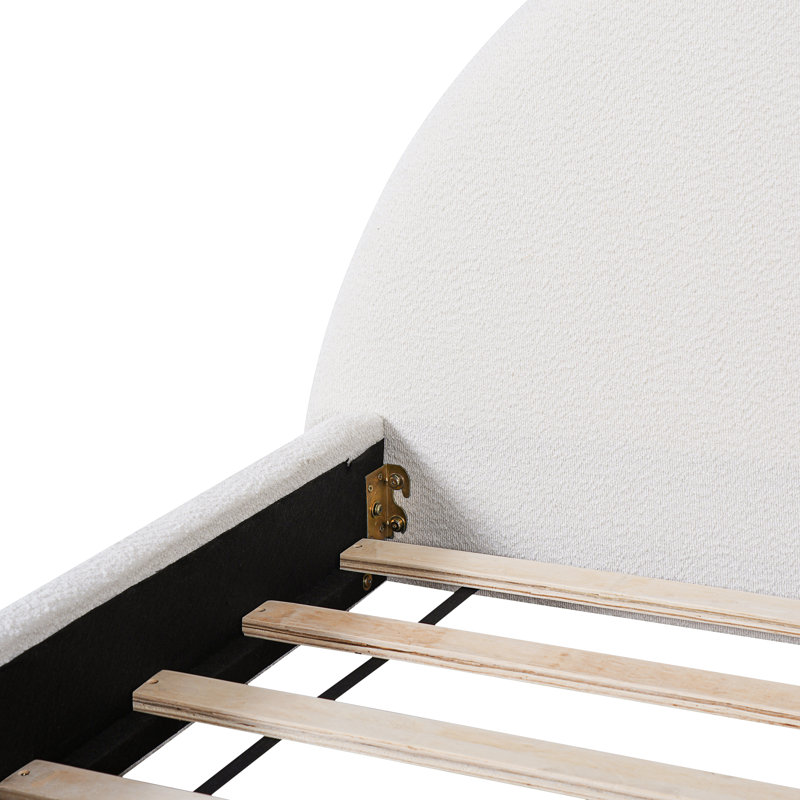 Cleary Organic Modern Curved Headboard Upholstered Platform Bed, White Boucle