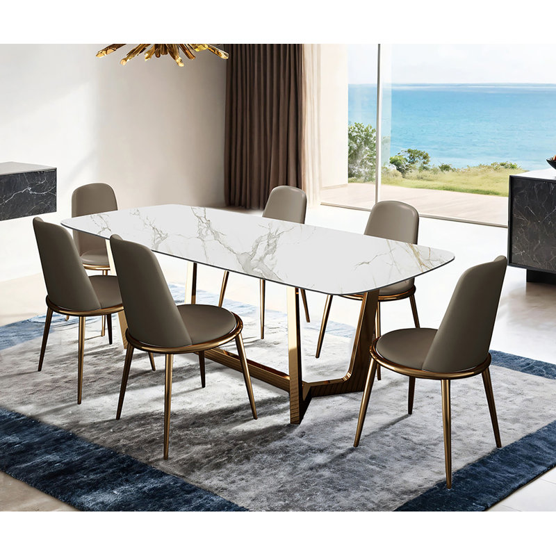 Triphet 7-pcs Dining Table Set, Gold