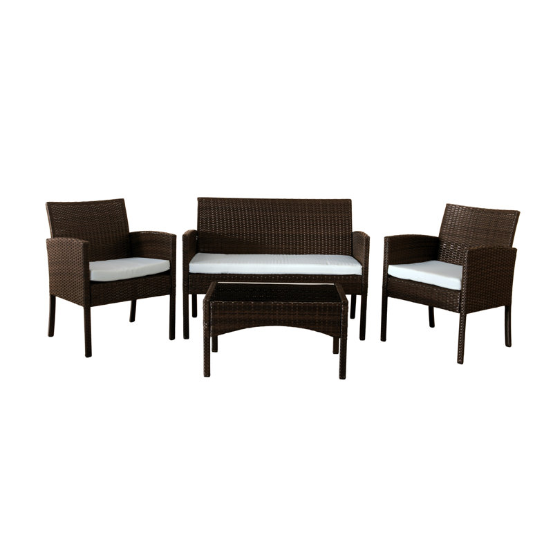 Gaubert Rattan 4 Seater Corner Sofa Set with Cushions, Brown