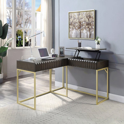 Transitional Two-Tone Computer Desk With Lift Top Design And Concealed Drawer