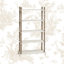 Elodie White Wood Distressed Open 5 Shelf Shelving Unit with Brown Spindle Sides and Ball Feet