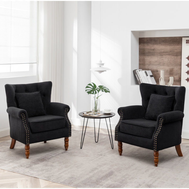 Eddy 29'' Wide Upholstered Wingback Chair, Black