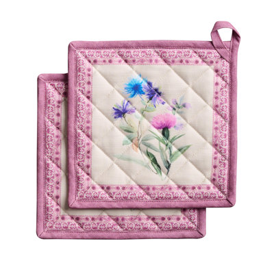 Maniques 100% coton résistantes à la chaleur de 8 po x 8 po avec poignées de cuisson maison de Hermine pour la cuisson des décorations de la Saint-Valentin manipulant des casseroles chaudes printemps / été (paquet de 2, Chardon)