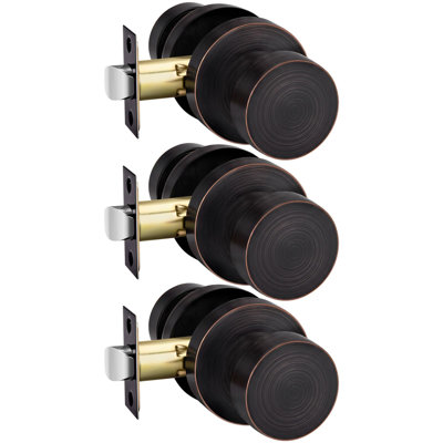 Poignées de porte extérieures noires, poignée de porte d'entrée à clé en alliage de zinc noir mat avec serrure, poignée de porte avec serrure et clé, boule ronde robuste (paquet de 3)