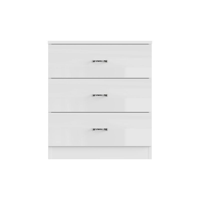 Brendle 3 Drawer Chest Of Drawers: 60cm Wide - High Gloss Front with Chrome Handles, Scratch Resistant., White