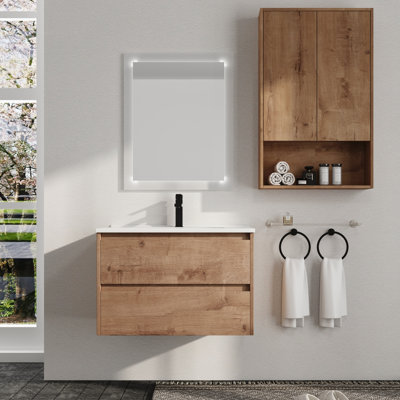 Ensemble de meuble-lavabo mural Carlysha avec plateau en céramique et tablette latérale de 24 pouces