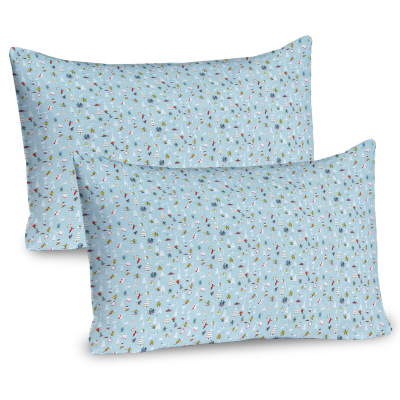 Winter Ski Resort Blue Multicolor Microfiber Pillow Shams, 2 Pack