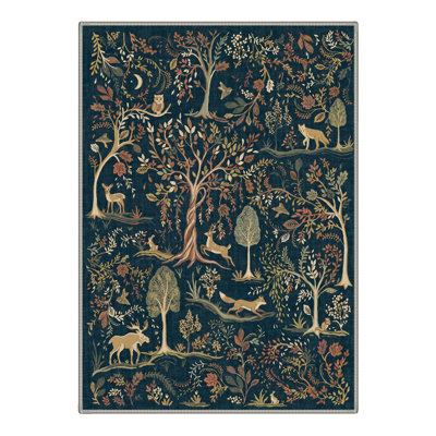 Abrahamson Woodling Rustic Machine Washable Blue Indoor Area Rug with Non-Slip Backing
