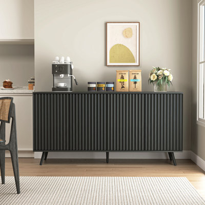 Buffet avec rangement, armoire de rangement à 4 portes et armoire à café avec tablettes réglables pour le salon, la cuisine et la salle à manger