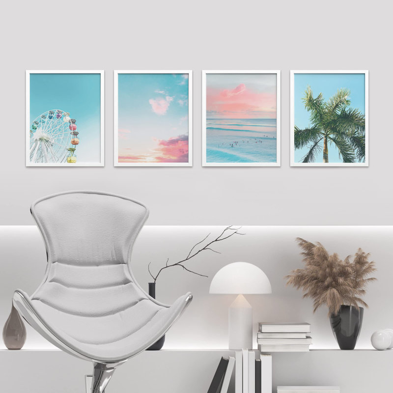 «Tropical Tree Ferris Wheel», impression sur papier 4 pièces, Blanc, H 10 po x l 8 po