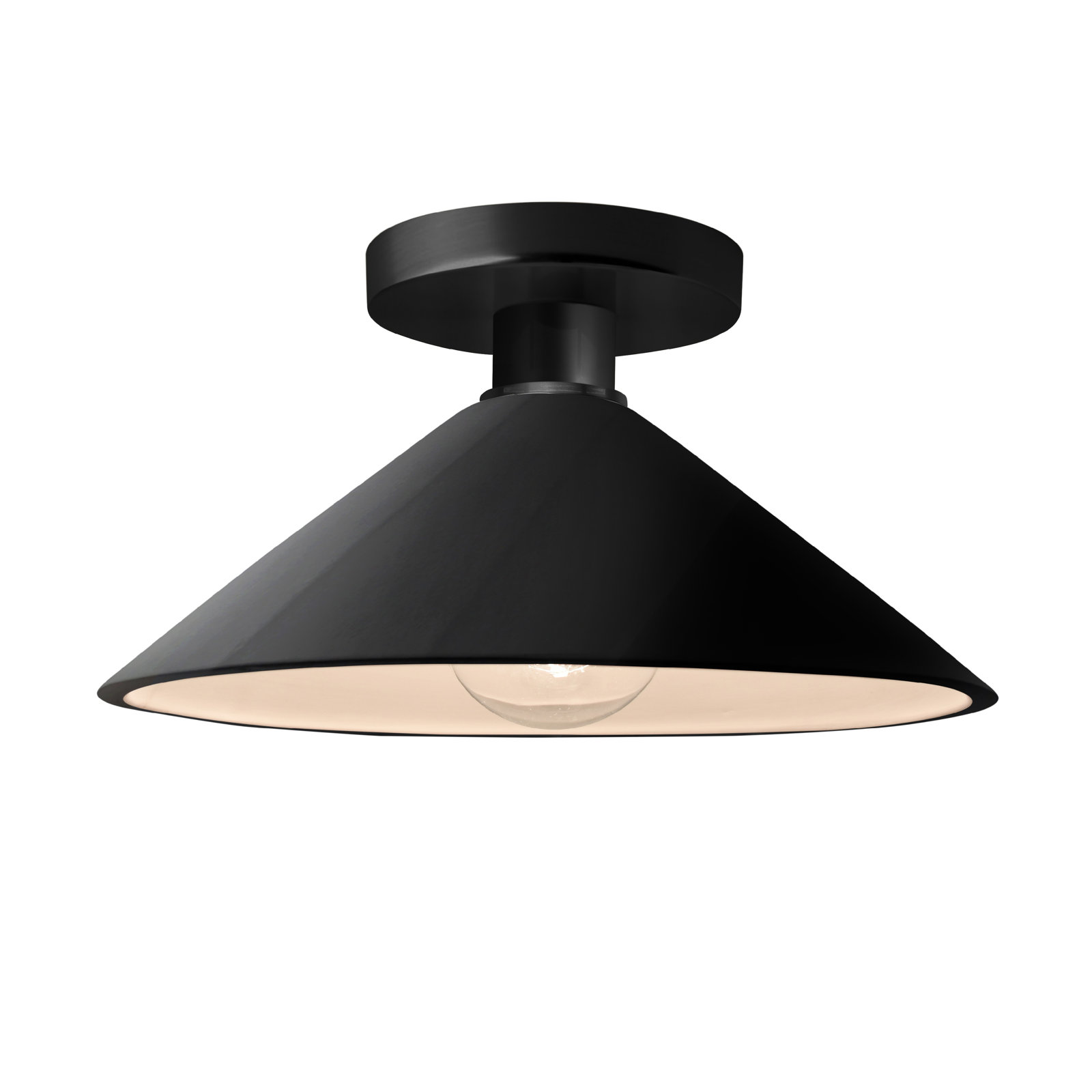 Single Light Ceramic Semi Flush Mount, Gloss Black, Matte Black, Incandescent (Not Included)