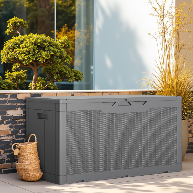 Outdoor Storage Box with Lid, 100-Gallon, 1-Unit, (Gray), Gray