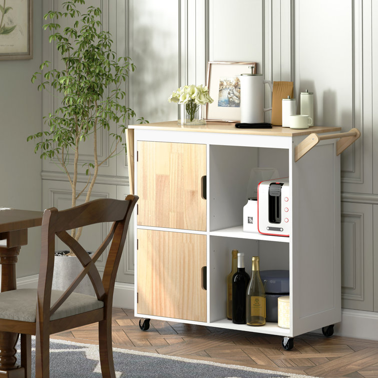 37.8 Wide Rolling Kitchen Island with Solid Wood Top Winston Porter Base Finish: White/Oak