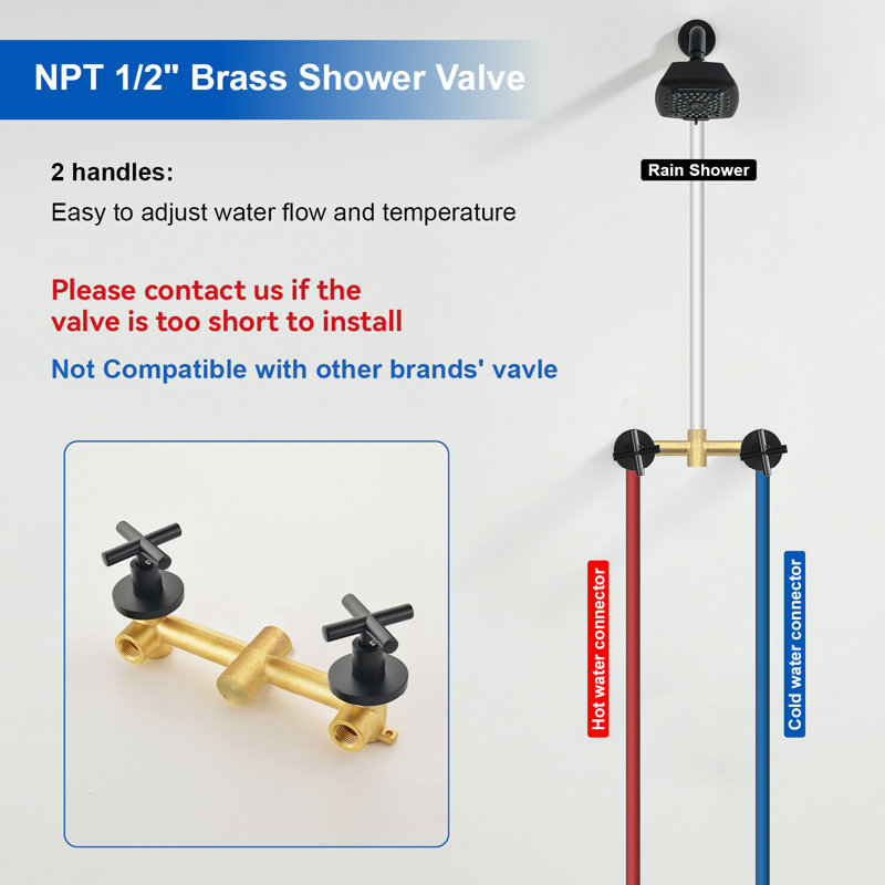 Ensemble de robinet de douche à 2 poignées avec pomme de douche à 6 jets et ensemble de garniture de douche avec robinet de salle de bain brut