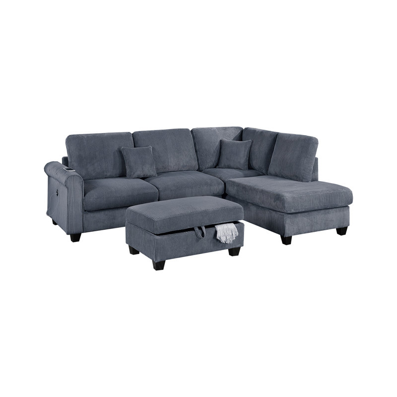 Ensemble de canapé modulaire contemporain gris foncé 3 pièces, Velours côtelé gris foncé