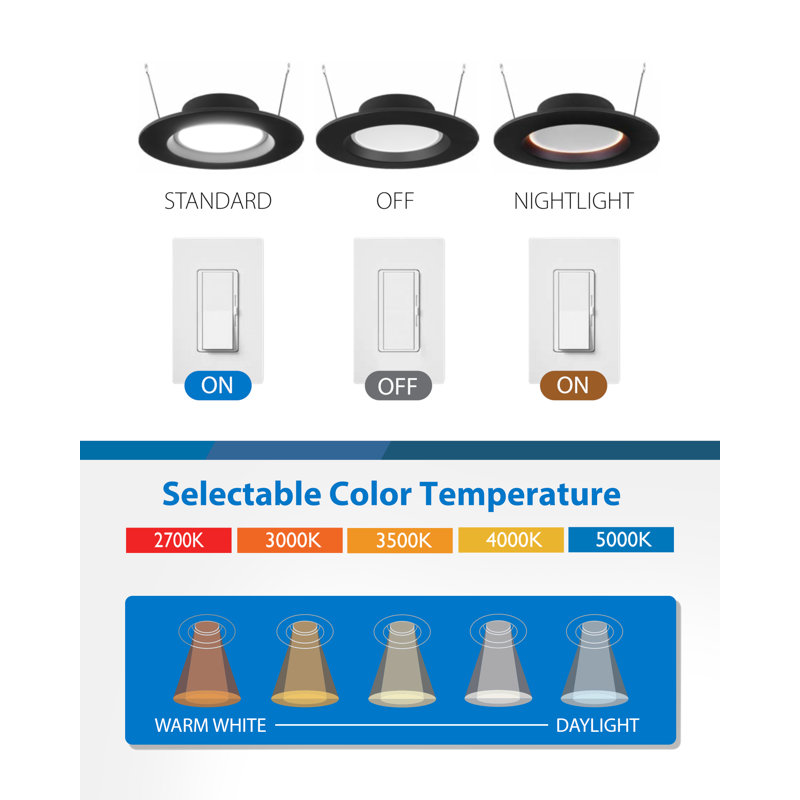 Luminaire à DEL 5 po / 6 po noir sélectionnable avec éclairage de nuit (paquet de 12)