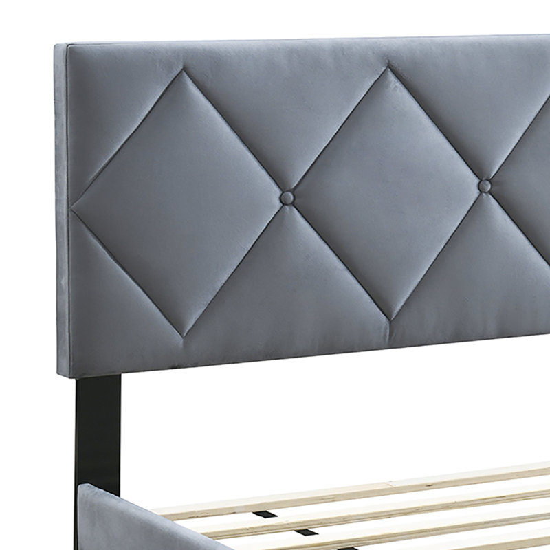 Griseldis Upholstered Unfinished Slat Bed, Gray, Twin
