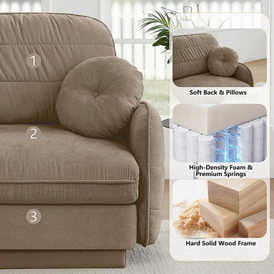Canapé Cloud, coussins ronds, coussin de dossier matelassé, 2 couches, pieds de base encastrés, assise de conception ergonomique, assemblage facile, canapé de siège pour le salon