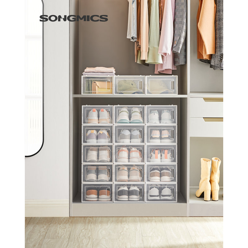 18 Pair Stackable Shoe Rack, Clear/White