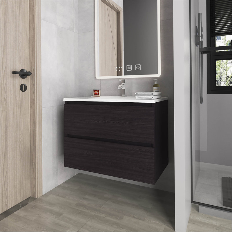 Floating Vanity with Two Drawers and Sink, Wenge